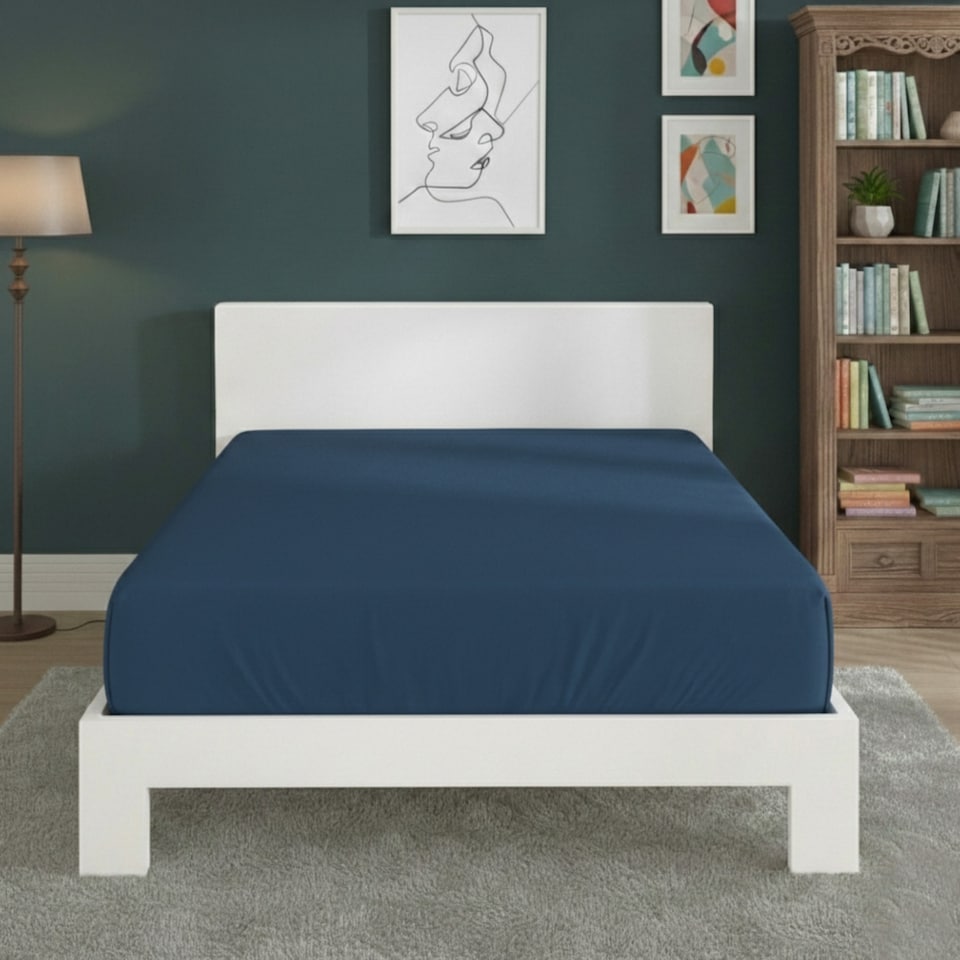 image 1 of Polycotton Fitted Sheet Extra Deep 40cm Skirt Easy Care | Blue | Mid Blue | Small Double