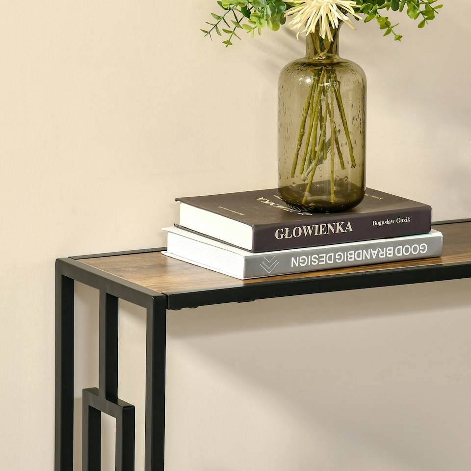 image 1 of HOMCOM Industrial Console Table w/ Storage Shelf Black Metal Frame Rustic Brown Brown | Rustic Brown