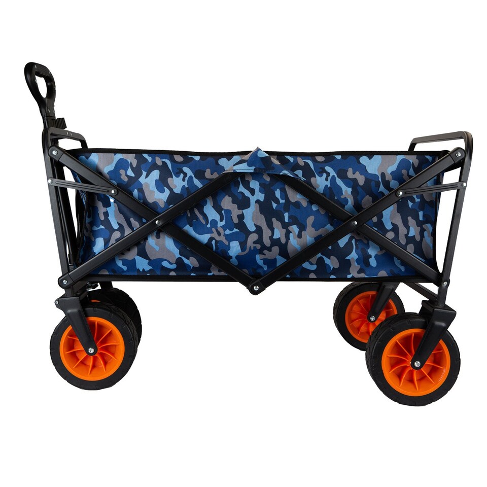image 1 of vfm-estore Folding Trolley Cart 90kg Capacity Blue Camo, Collapsible with 2 Storage Pouches