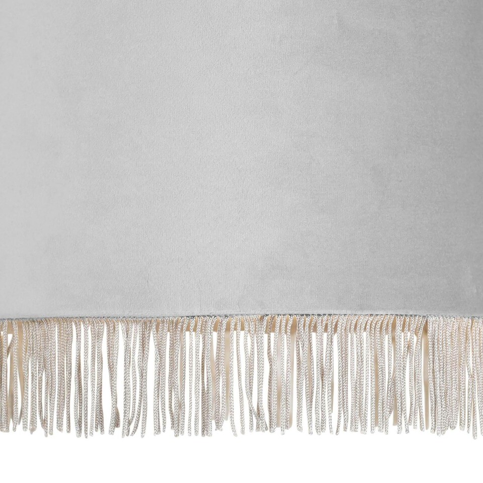 image 1 of First Choice Lighting Set of 2 Fringed Silvery Grey 23cm Fringed Velvet Pendant Shades Silver
