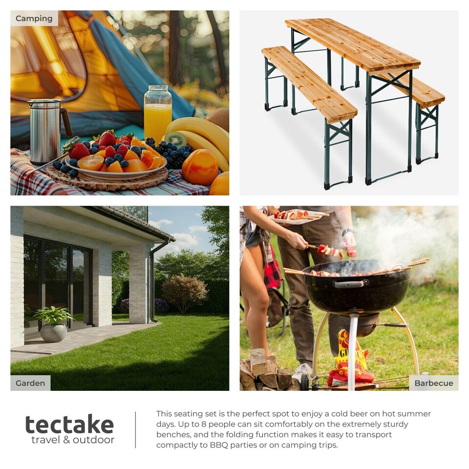 image 1 of Picnic Table and Benches Sissi - 3-piece, foldable