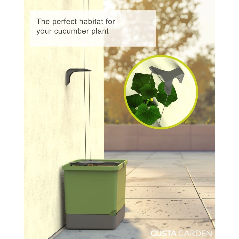 image 1 of GUSTA GARDEN Curt Cucumber Pot - Plant Pot with Trellis for Cucumbers, Irrigation System (Dark Green)