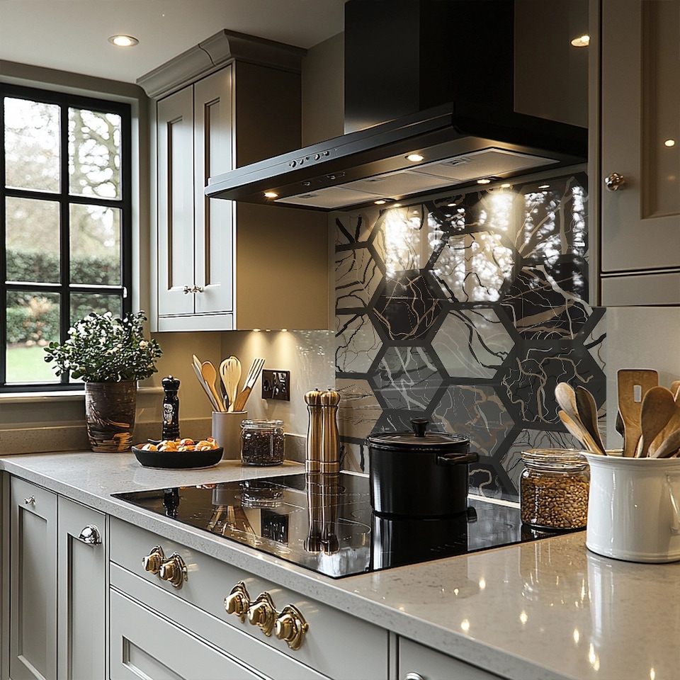 image 1 of Hexagon Marble Splash Back | White