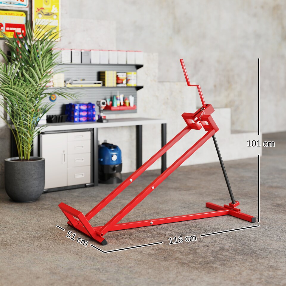 image 1 of HOMCOM Foldable Ride On Lawn Mower Lift, 400 kg Telescopic Maintenance Jack | Red | Red