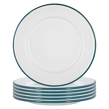 Argon Tableware White Enamel Dinner Plates - 25.5cm - Green - Pack of 6 | Green | Green