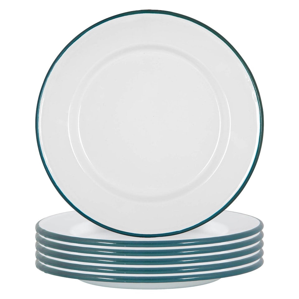 image 1 of Argon Tableware White Enamel Dinner Plates - 25.5cm - Green - Pack of 6 | Green | Green