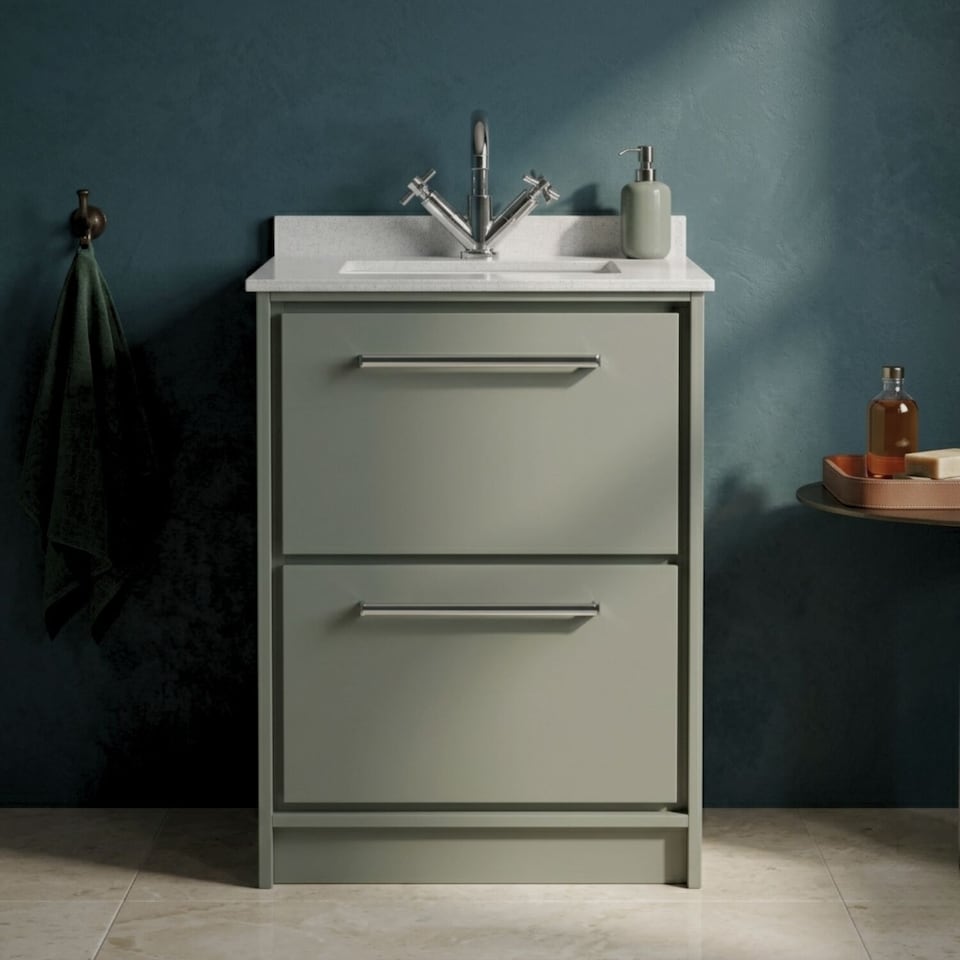 image 1 of Balterley Floor Standing 2 Drawer Vanity with Marble Worktop Basin | Green | Reed Green | 878 x 620 x 470mm