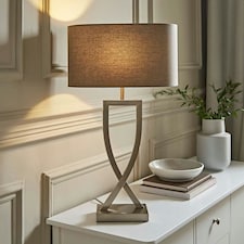 ValueLights Katniss Brushed Chrome Table Lamp with Oval Shade Chrome | Grey
