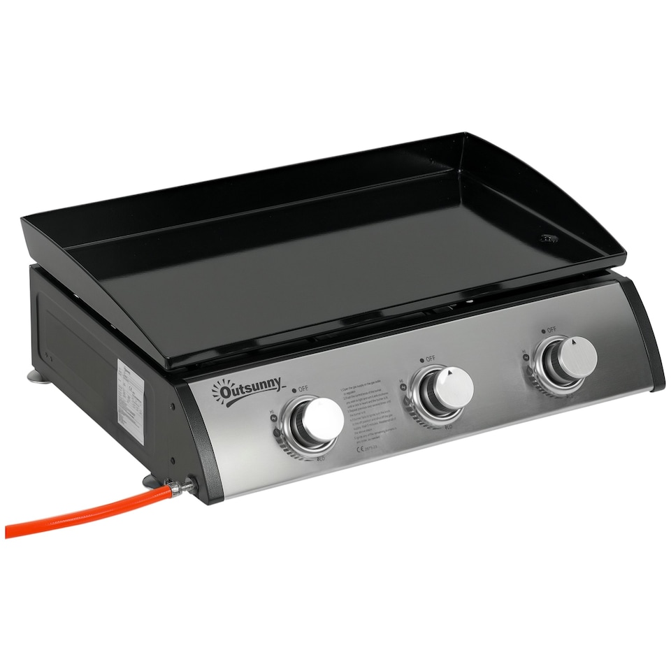 image 1 of Outsunny Portable Gas Plancha BBQ Grill with 3 Stainless Steel Burner, 9kW