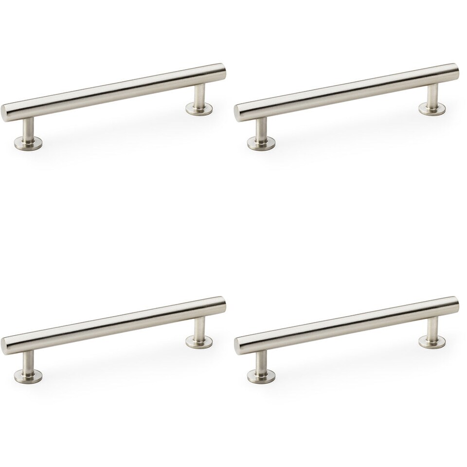 image 1 of 4 PACK - Round T Bar Pull Handle - Satin Nickel - 128mm Centres SOLID BRASS Drawer Door