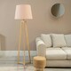 image 2 of ValueLights Lottie Natural Wood Tripod Floor Lamp with Pink Fabric Tapered Shade and LED Bulb