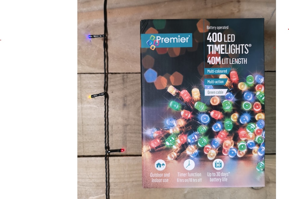 image 1 of 2 Pack of 400 LED 40m Premier Christmas Indoor Outdoor Multi Function Battery Operated String Lights with Timer in Multicoloured