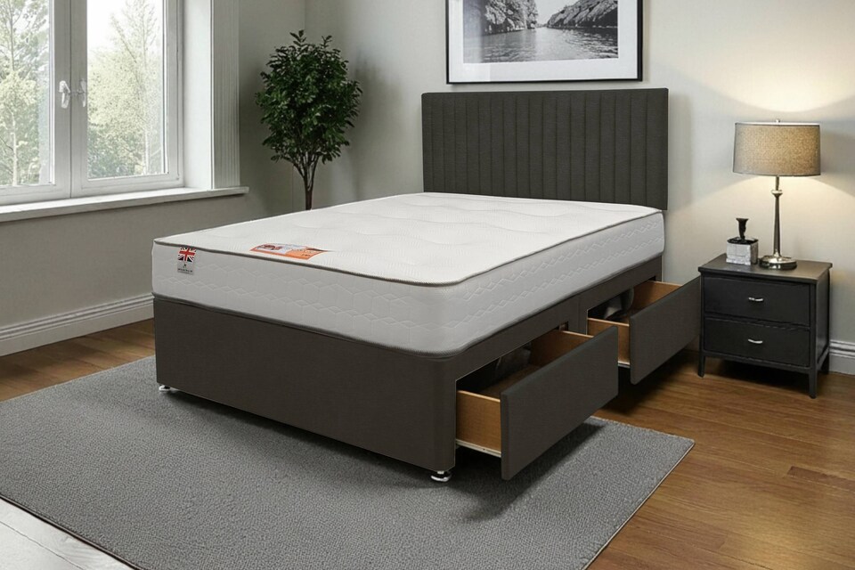 image 1 of Emily Naples Bed Set With Mattress, 2 Drawers Same Side & 24"Headboard