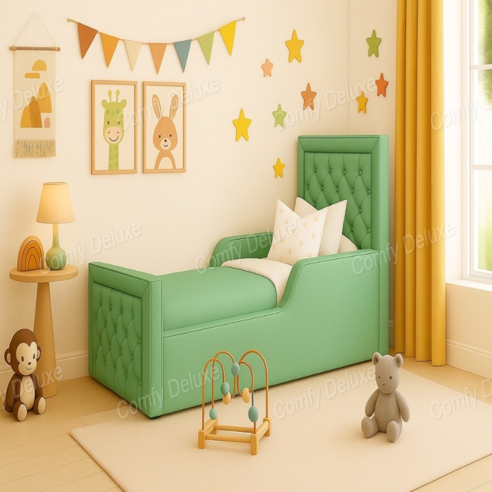 Kids Bed Frame Only Chesterfield Duck Egg Plush Velvet  4ft Small Double