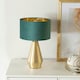image 2 of ValueLights Jax Gold Dimmable Touch Table Lamp with Forest Green Velvet with Gold Inner Lamp Shade and LED Bulb