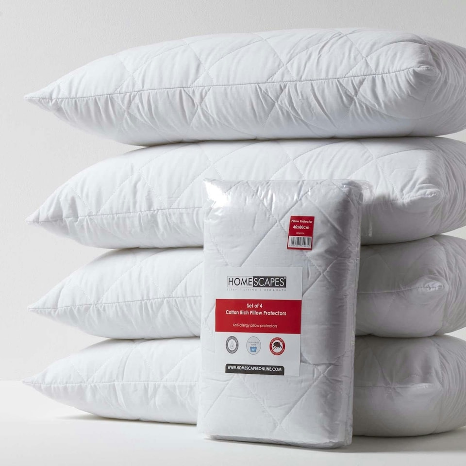 image 1 of Homescapes Cotton Rich Quilted Pillow Protectors - 40 x 80 cm - Pack of 4 White