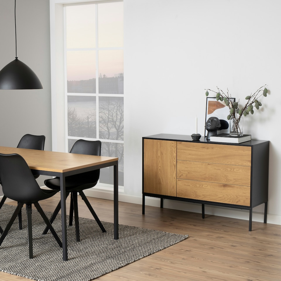 image 1 of Seaford 1 Door 3 Drawer Small Sideboard in Black & Oak
