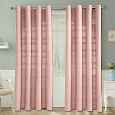 Homescapes Cotton Rajput Ribbed Pink Curtain Pair - 54 x 54" Drop Pink