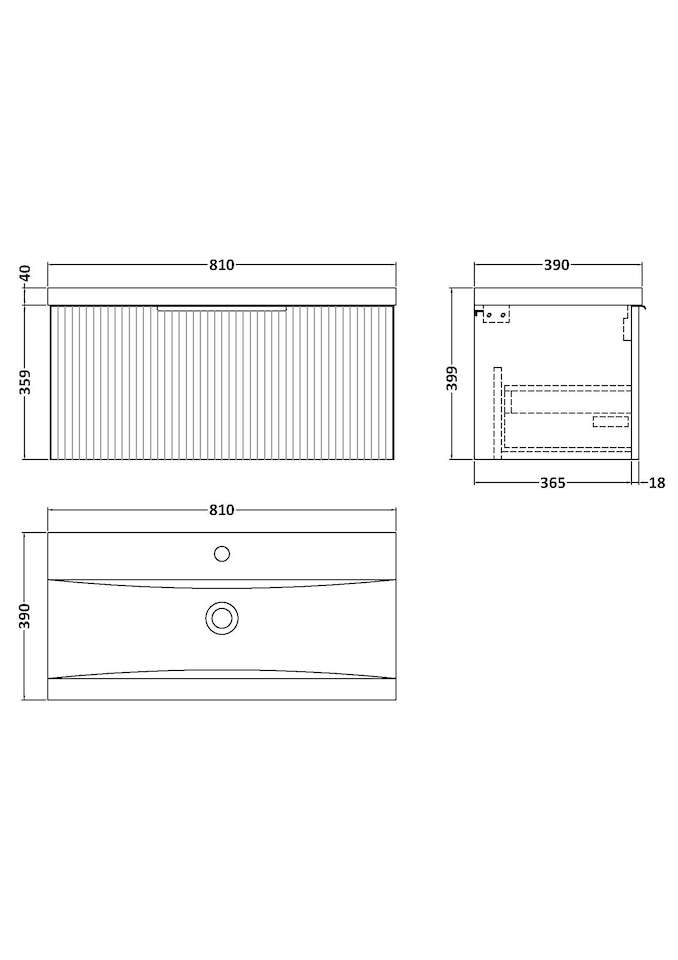 image 1 of Balterley Fluted Wall Hung 1 Drawer Vanity Basin Unit with Ceramic Basin | Grey | Satin Grey