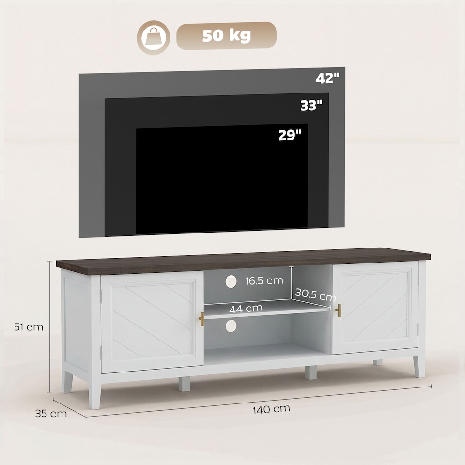 image 1 of HOMCOM Farmhouse TV Unit for TVs up to 42 Inch, Entertainment Centre, White