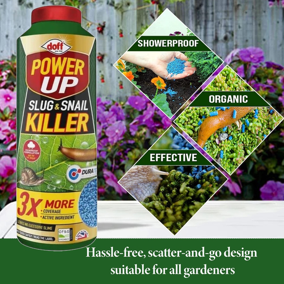 image 1 of Doff Power Up 500g Slug and Snail Killer 3 Times More Coverage Ferric Phosphate Formula Controls Slugs and Snails Easy to Use