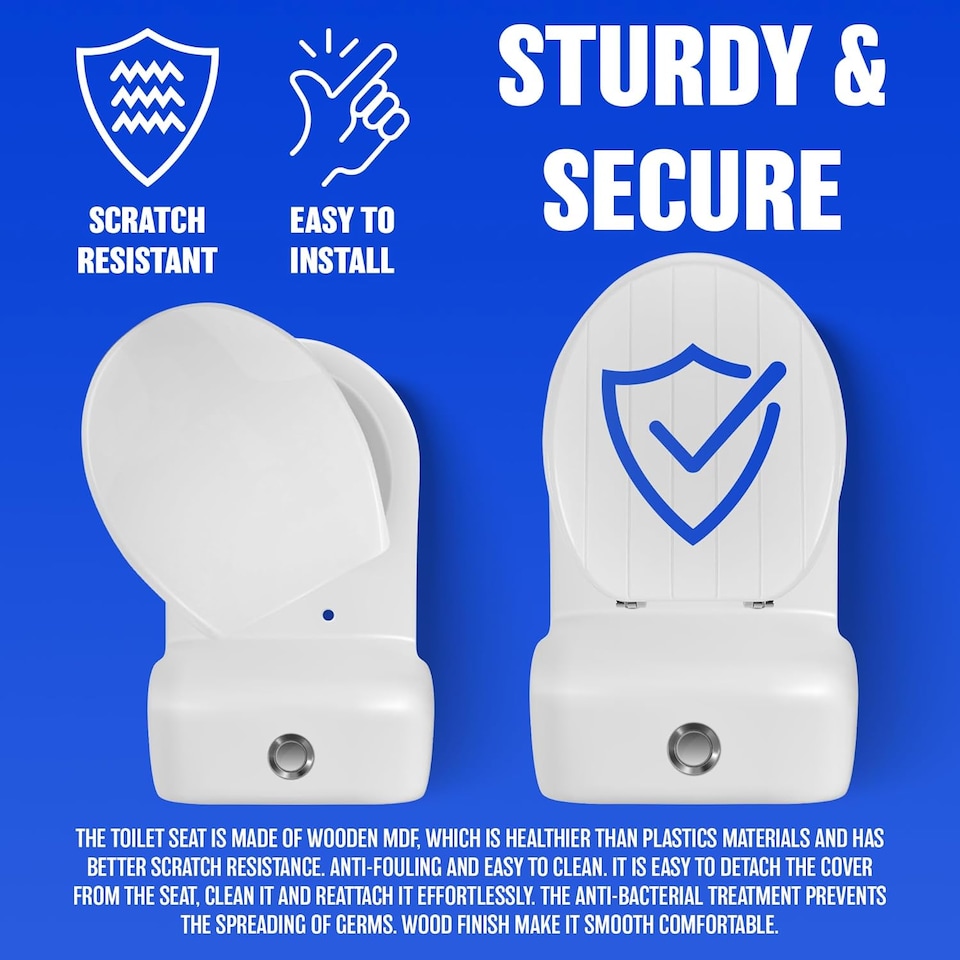 image 1 of 18' White Wooden Toilet Seat Bathroom Wc Easy Clean Heavy Duty With Fittings