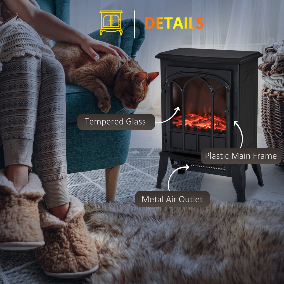 image 1 of HOMCOM Electric Stove Heater LED Flame Effect 1000W/2000W | Black