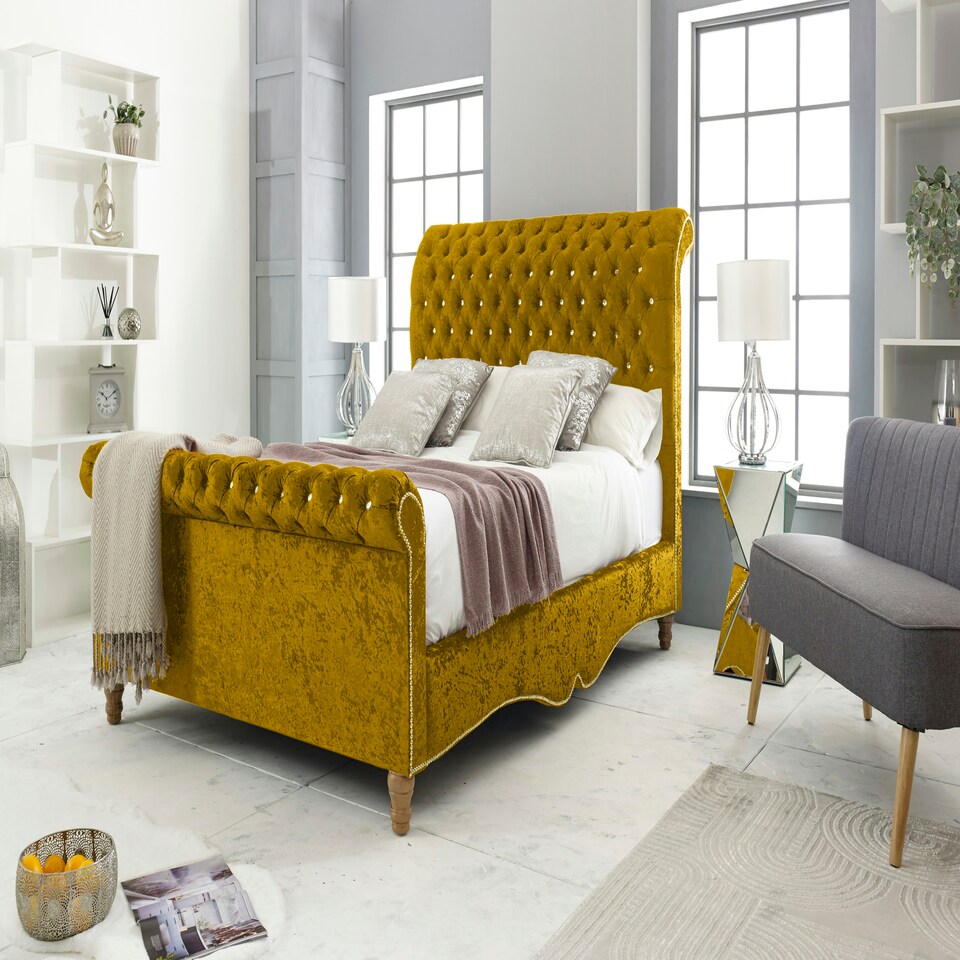 Epsol Crush Superking Bed Frame - Mustard Gold