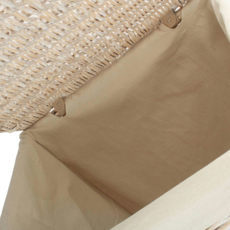 image 1 of Small Square White Wash Wicker Laundry Basket | White | White