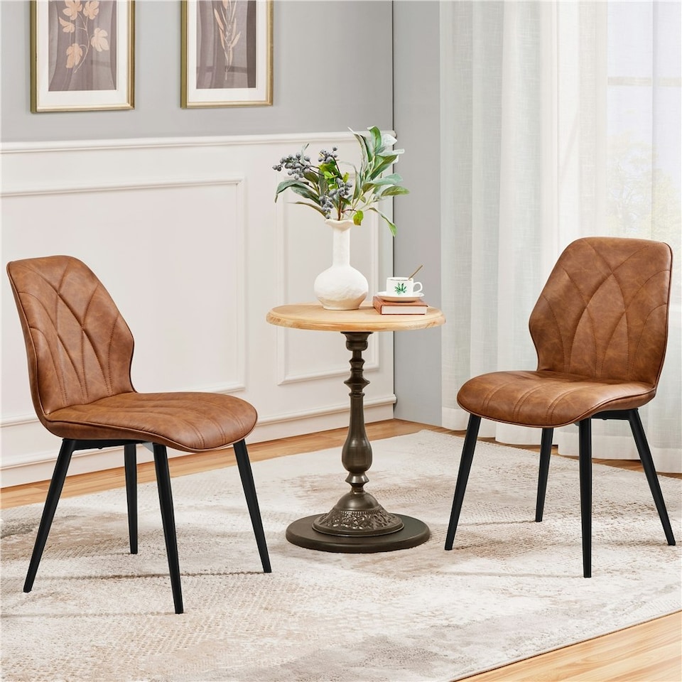 image 1 of Yaheetech Set of 2 Faux Leather Dining Kitchen Chairs with Petal Accented Backrest