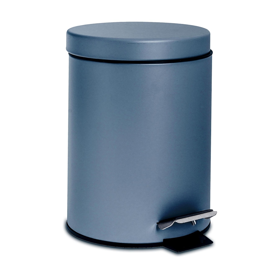 image 1 of Harbour Housewares 2x Bathroom Pedal Bins - 3L - Matt Blue - Round Stainless Steel Slim Rubbish Dustbin Lid and Inner Liner Bucket