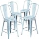 image 1 of Blake 24" Industrial Style Bar Stool Chair, Pale Blue - Set of 4 - Modern Metal Counter Height Blue