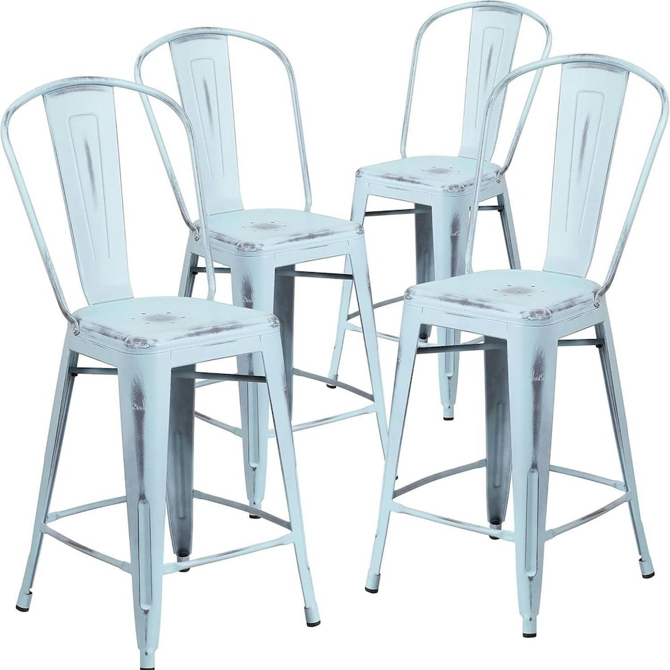 image 1 of Blake 24" Industrial Style Bar Stool Chair, Pale Blue - Set of 4 - Modern Metal Counter Height Blue
