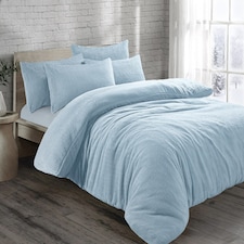 Homes Linen Teddy Fleece Blue Duvet Cover Set with Pillowcases Thermal Soft Warm Cosy Winter Bedding Set | Blue | Double