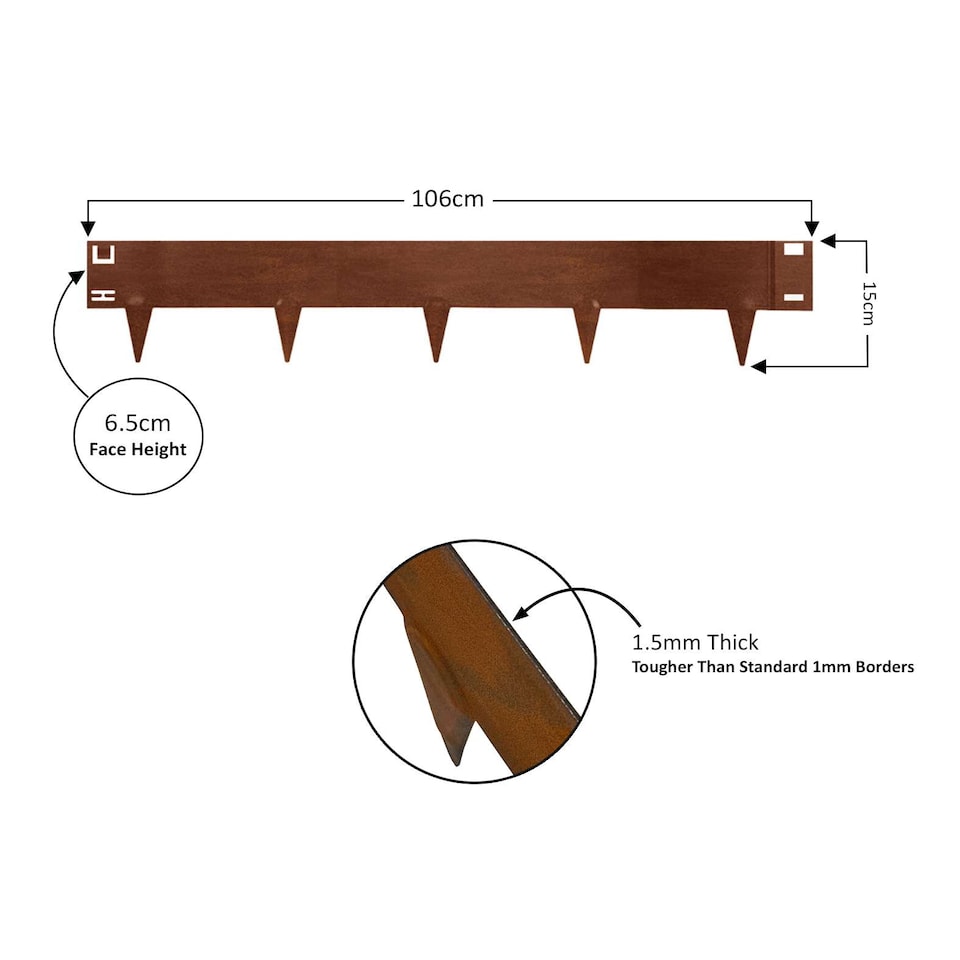 image 1 of 5 x Metal Garden Lawn & Border Edging - Face Height 6.5cm
