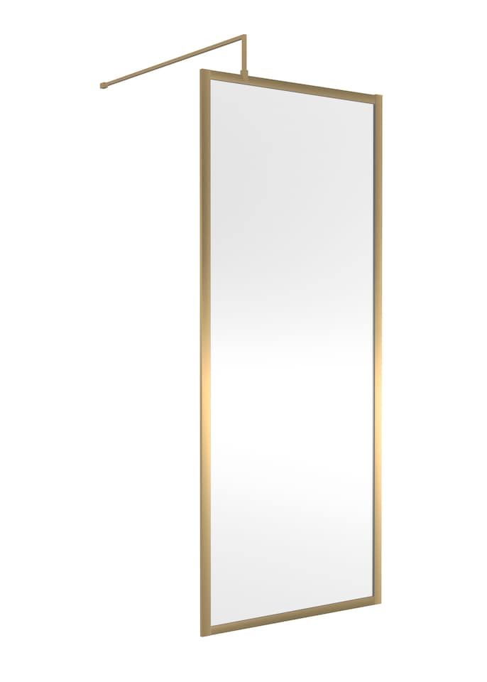 image 1 of Balterley Toughened Safety Glass Wetroom Screen with Support Bar | Copper | Brushed Brass