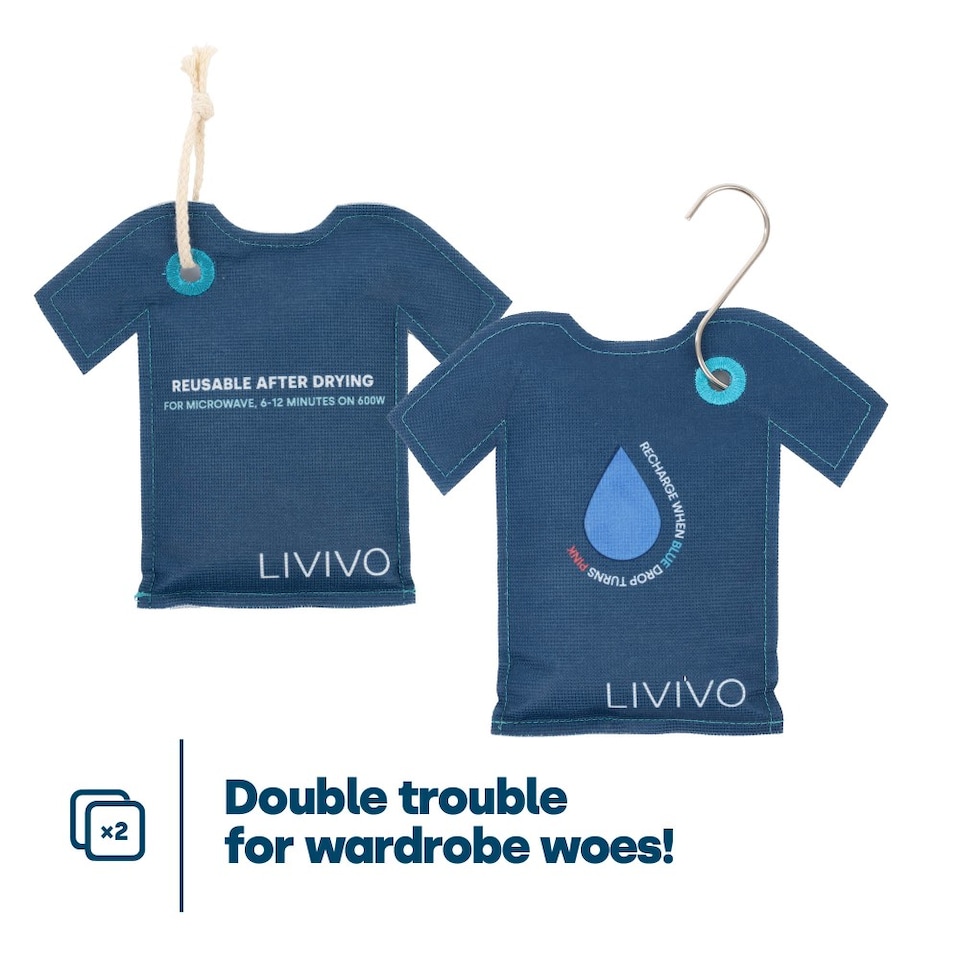 image 1 of Hanging T-Shirt Wardrobe Dehumidifier Bag 2PK