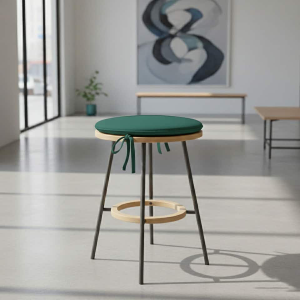 image 1 of Waterproof Round Foam Seat Pad with Ties Pack of 4 Chair Cushion Seating | Green