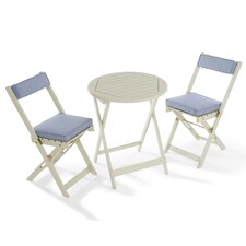 Greenhurst Foldable Wooden Bistro Set – 2 Chairs with Cushions & Round Table in Forest White