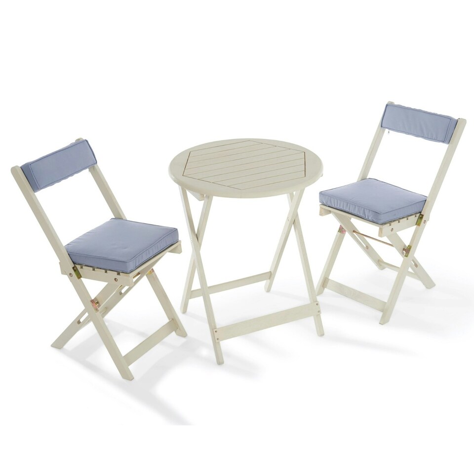 image 1 of Greenhurst Foldable Wooden Bistro Set – 2 Chairs with Cushions & Round Table in Forest White