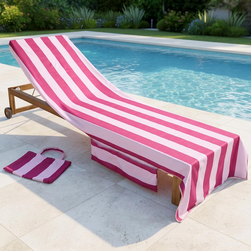image 1 of OHS Stripes Beach Towel with Bag Quick Dry Absorbent Travel Spa