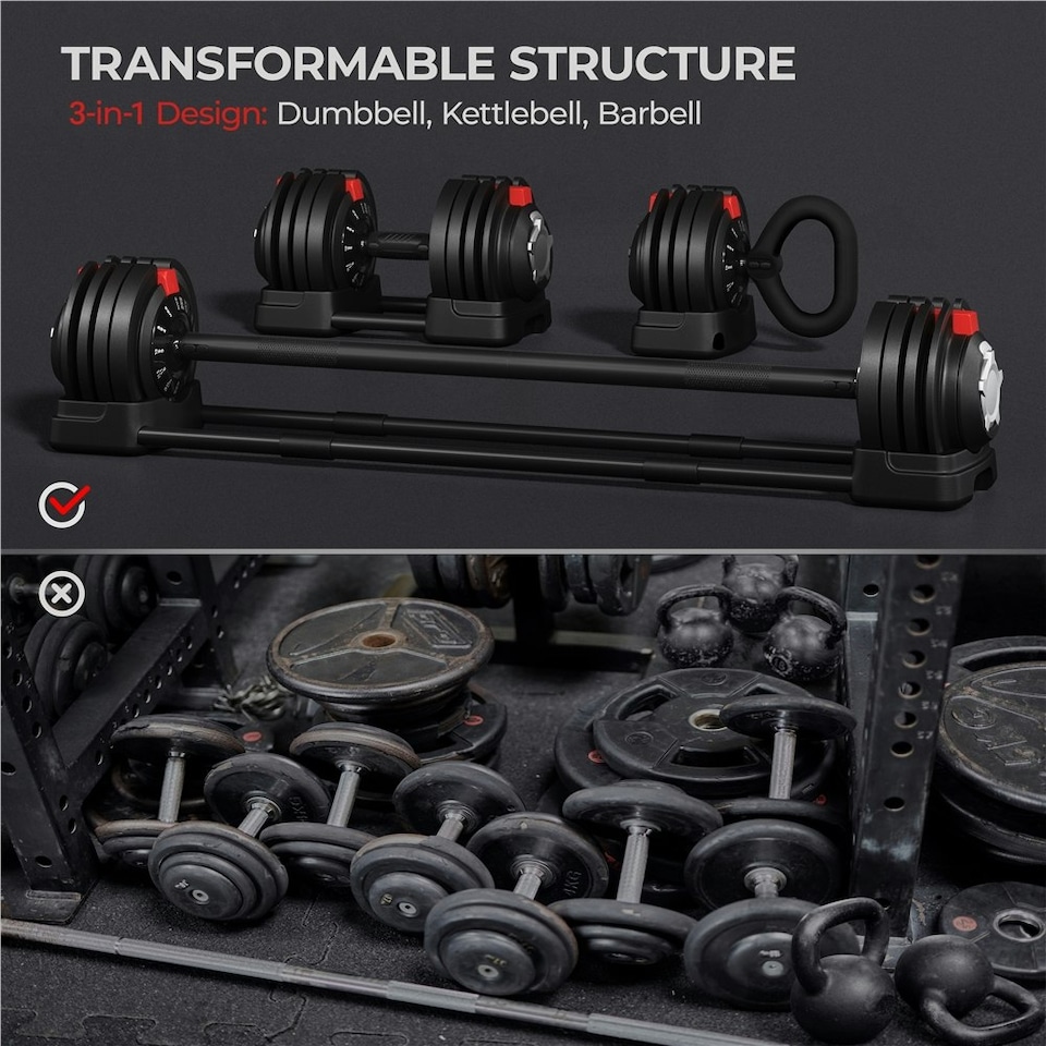 image 1 of Yaheetech 3-24KGS 3-In-1 Dumbbell Weight Set Black