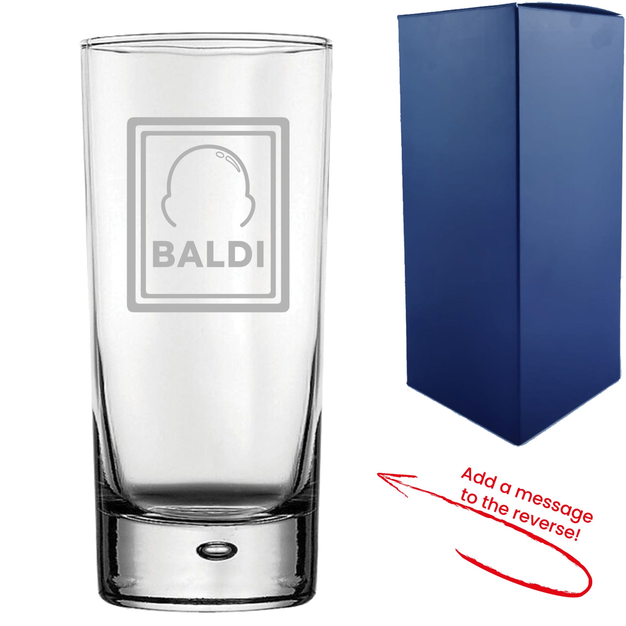 Uniqueful Personalised Engraved Hiball Tumbler with Baldi Design Message Reverse in Clear