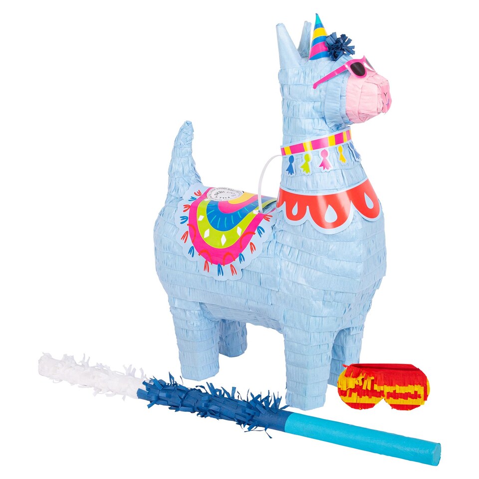 image 1 of Fax Potato 3pc Llama Pinata Set with Stick & Blindfold - Blue Stick