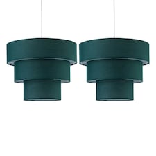 Set of 2 Barty - Dark Green 38cm Tiered Pendant Shades Green