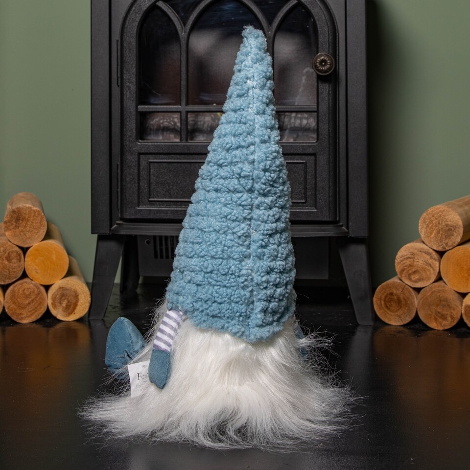 image 1 of 53cm Blue Sitting Christmas Gonk Decoration with Knitted Hat and Dangly Legs