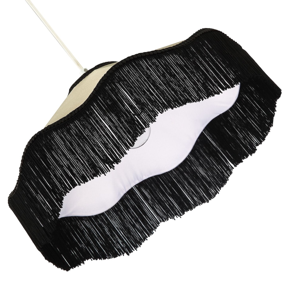 image 1 of Chic Victorian Pendant Lamp Shade in Cream Faux Silk with Black Trims | Black | Black | 1