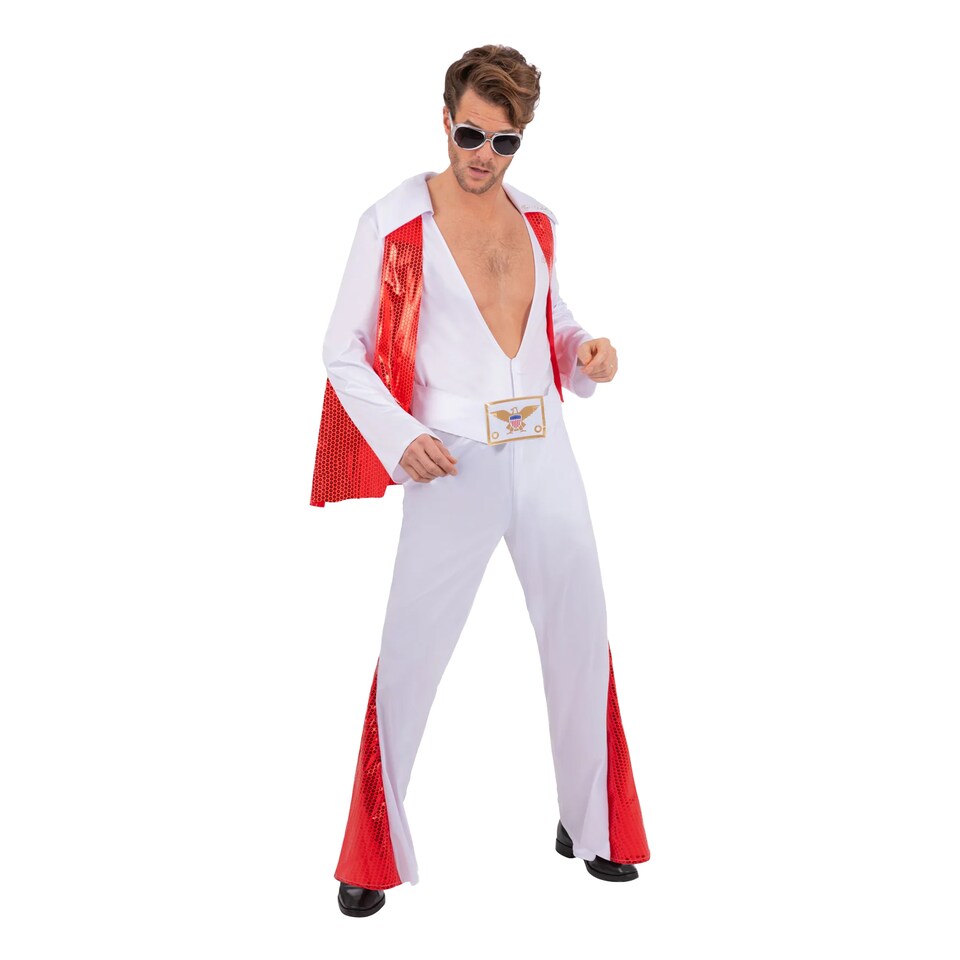 image 1 of Elvis Mens Costume Jumpsuit | Red | Red/White | L | 1