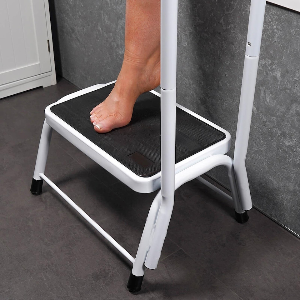 image 1 of Gr8 Home Step Stool Non Slip Mat Caravan Door Ladder Van Motorhome Camper With Handrail