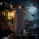 image 2 of HOMCOM Halloween Witch with Broomstick Animatronic Prop with Light Up Eyes